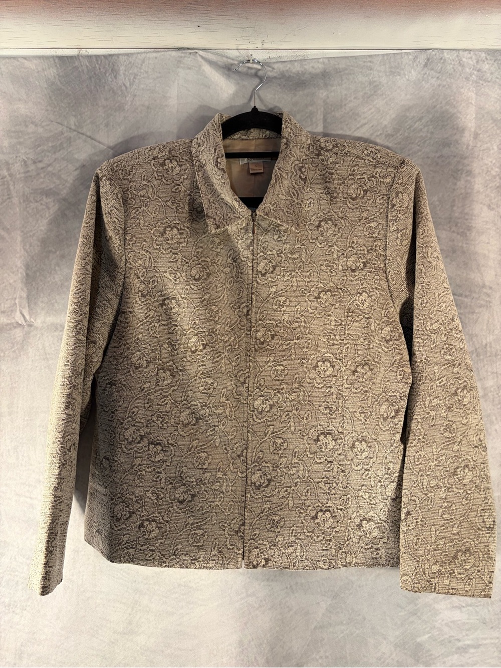 Christopher & Banks Women’s Floral Tapestry Jacket Large Beige Full Zip Blazer